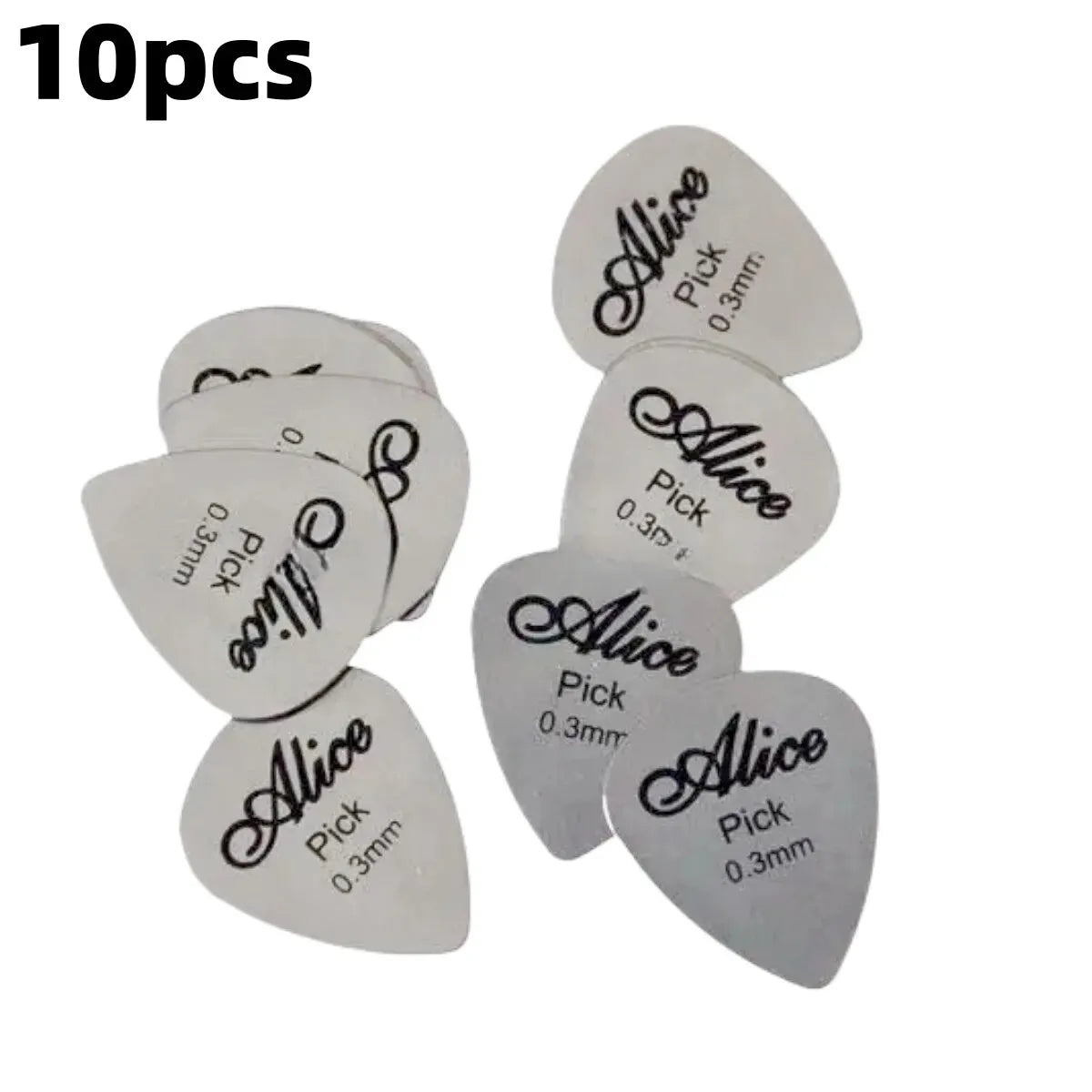 Alice 10Pcs Metal Guitar Pick 0.3mm Thin Durable Silver Color Professional Bass Ukelele Guitar Picks Guitar Amplifier Bass Guita
