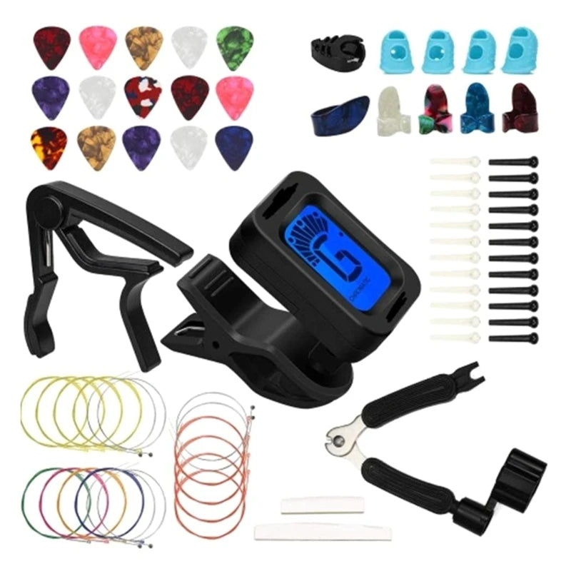 Guitar Accessories Kits Guitar Picks & Capo & Tuner & Guitar Strings & String Bone Bridge Saddle & Bridge Pins and Nut
