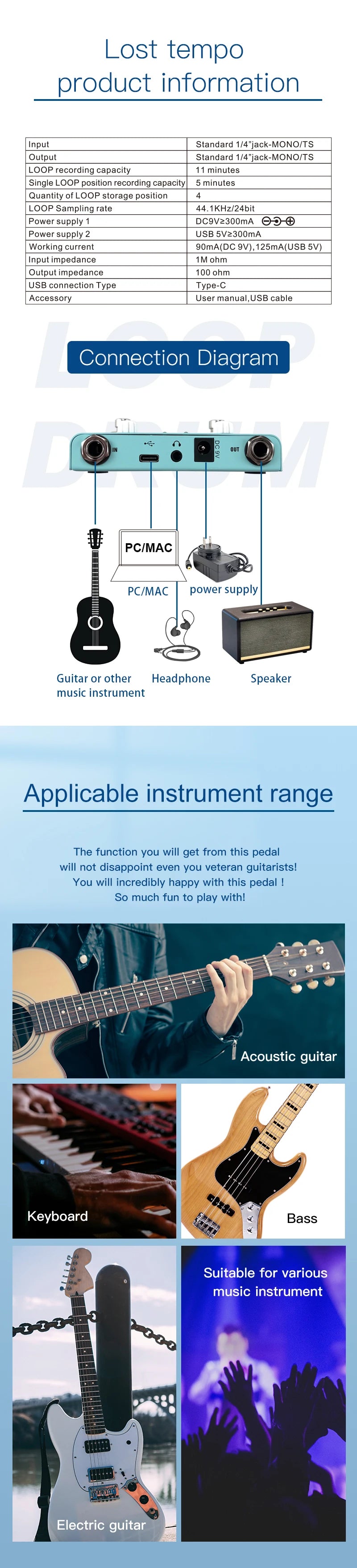 M-VAVE Guitar Effect Pedal Drum Looper Effector Mini 2-in-1 Machine Double Footswitch Looper Pedal LOST TEMPO CUVAVE
