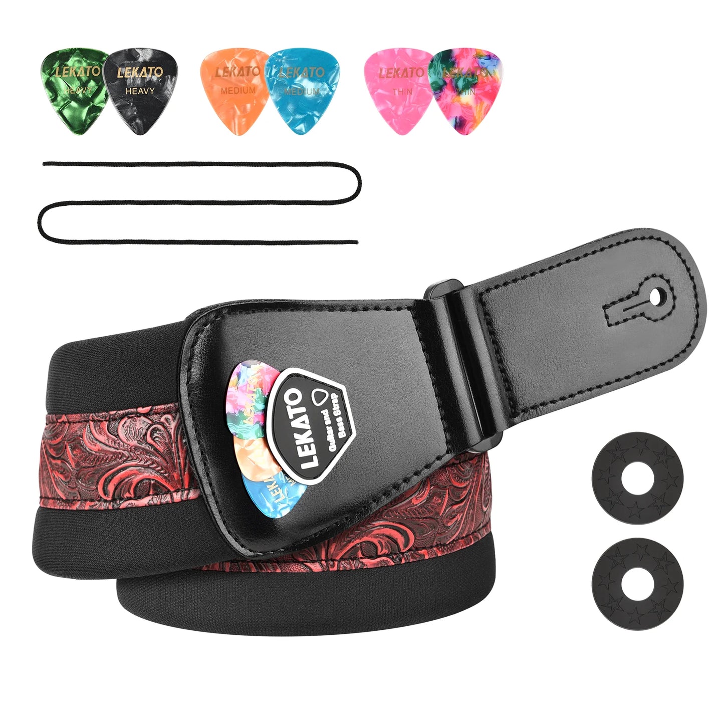 LEKATO LGS-2  Electric Guitar Strap Shoulder Belt Adjustable 3D Sponge Musical Belt Guitar Strap 3" Wide With Pick Holder