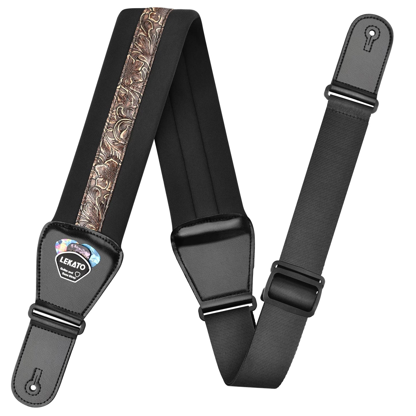 LEKATO LGS-2  Electric Guitar Strap Shoulder Belt Adjustable 3D Sponge Musical Belt Guitar Strap 3" Wide With Pick Holder