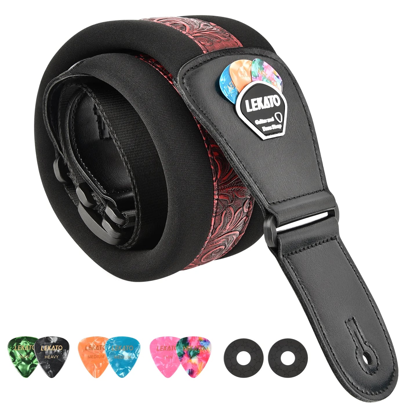 LEKATO LGS-2  Electric Guitar Strap Shoulder Belt Adjustable 3D Sponge Musical Belt Guitar Strap 3" Wide With Pick Holder