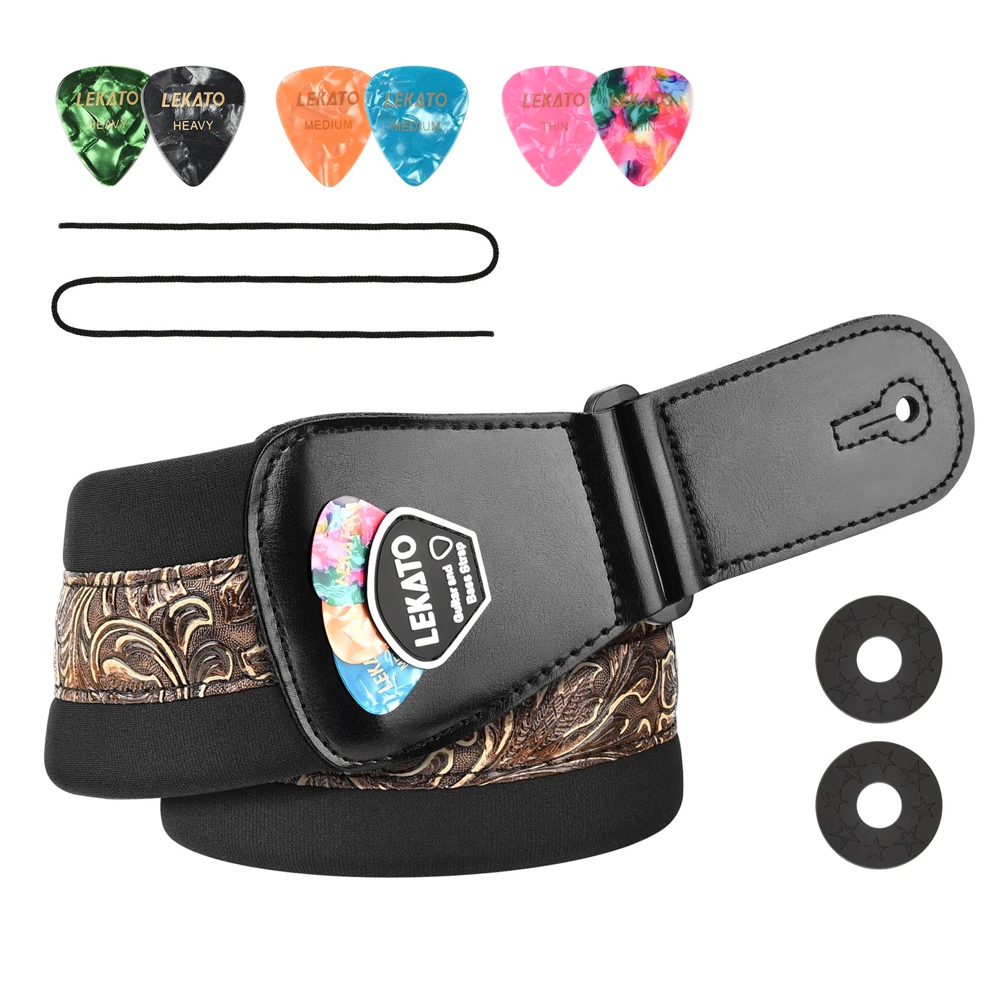 LEKATO LGS-2  Electric Guitar Strap Shoulder Belt Adjustable 3D Sponge Musical Belt Guitar Strap 3" Wide With Pick Holder