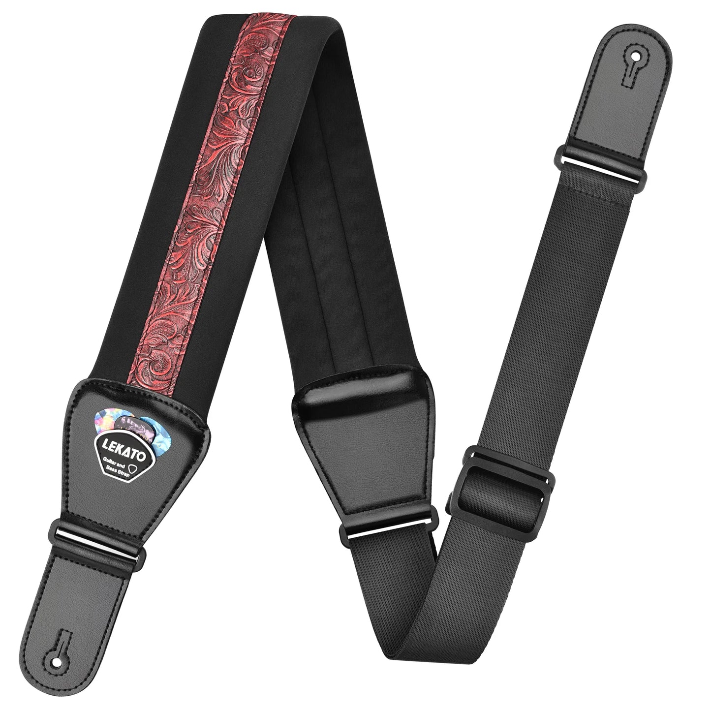 LEKATO LGS-2  Electric Guitar Strap Shoulder Belt Adjustable 3D Sponge Musical Belt Guitar Strap 3" Wide With Pick Holder