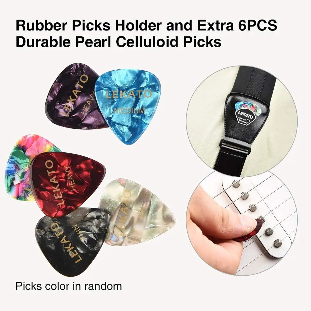 LEKATO LGS-2  Electric Guitar Strap Shoulder Belt Adjustable 3D Sponge Musical Belt Guitar Strap 3" Wide With Pick Holder