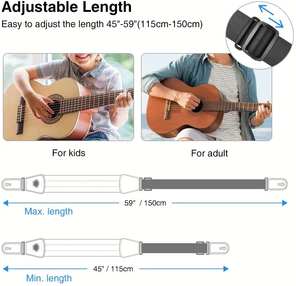 LEKATO LGS-2  Electric Guitar Strap Shoulder Belt Adjustable 3D Sponge Musical Belt Guitar Strap 3" Wide With Pick Holder