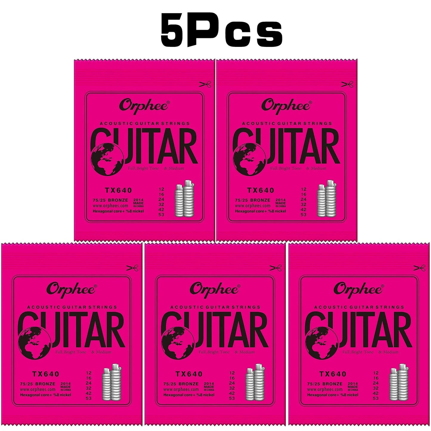 Orphee Acoustic Guitar String Carbon Steel Hexagonal Core Full Bright Tone Stringed Instrument Guitar Parts Folk Guitar String