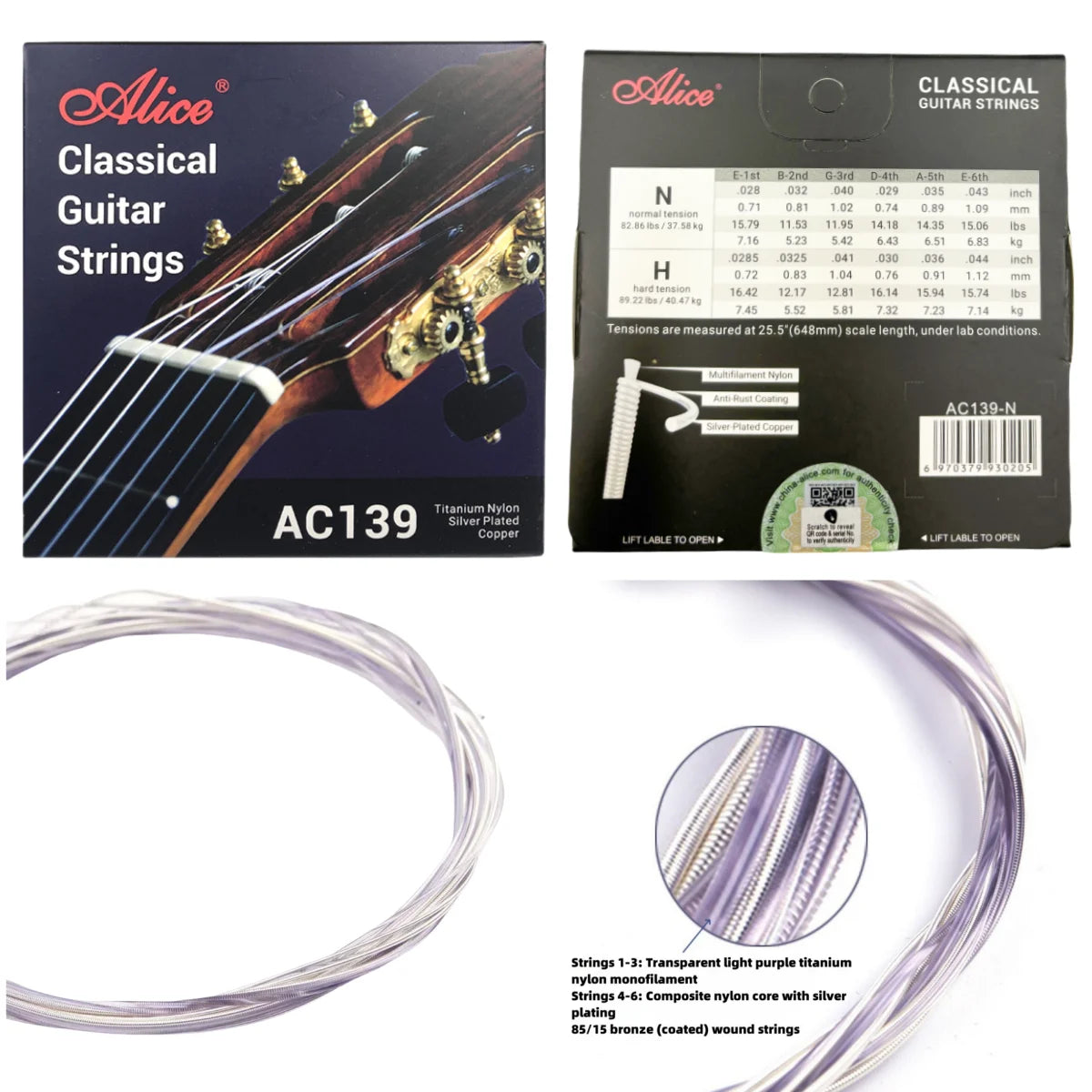 Alice Classical Guitar Strings 6 Pcs/Set Nylon Core Strings Instruments Accessories/AC148/AC158/AC108/AC130/AC139/AC136/AC132