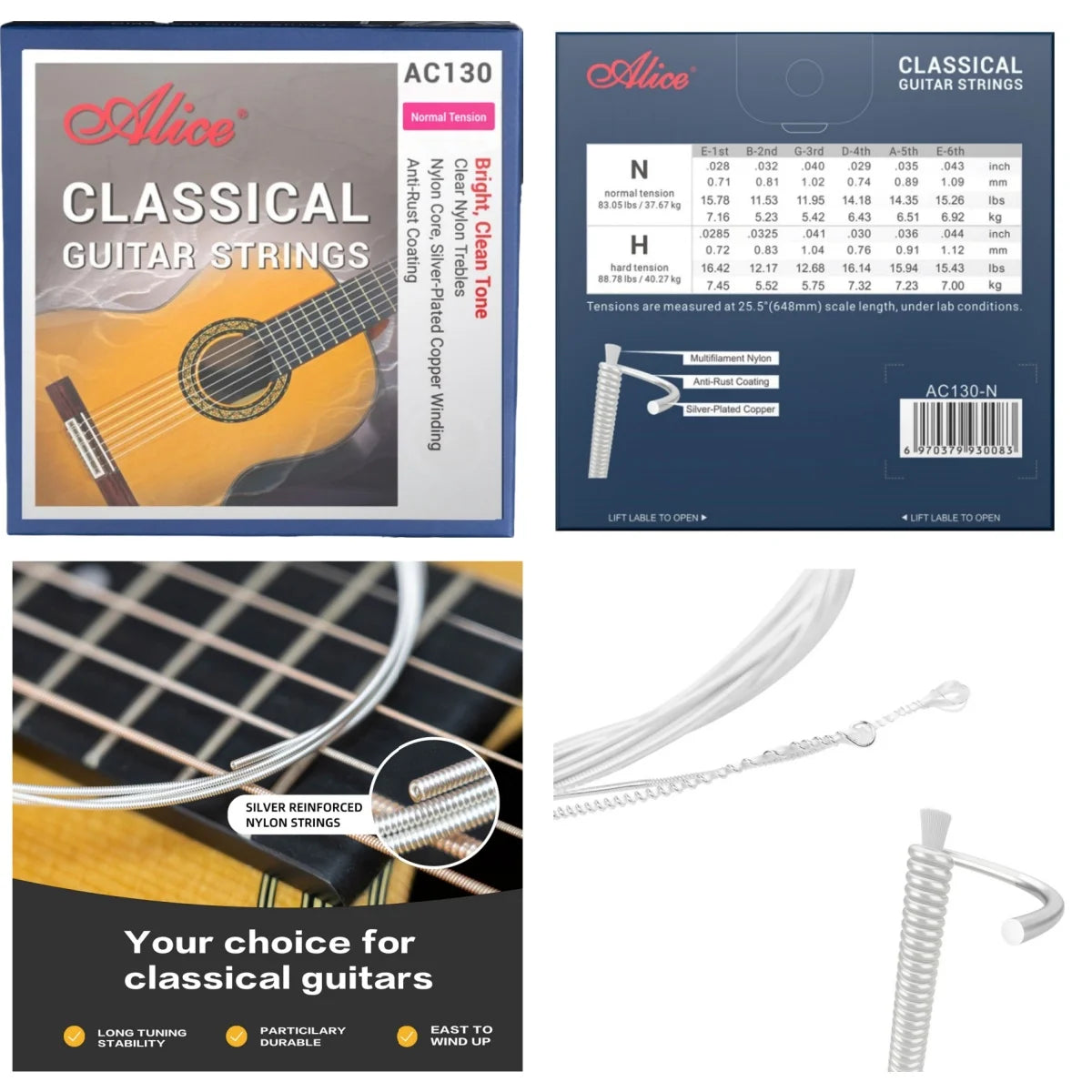 Alice Classical Guitar Strings 6 Pcs/Set Nylon Core Strings Instruments Accessories/AC148/AC158/AC108/AC130/AC139/AC136/AC132