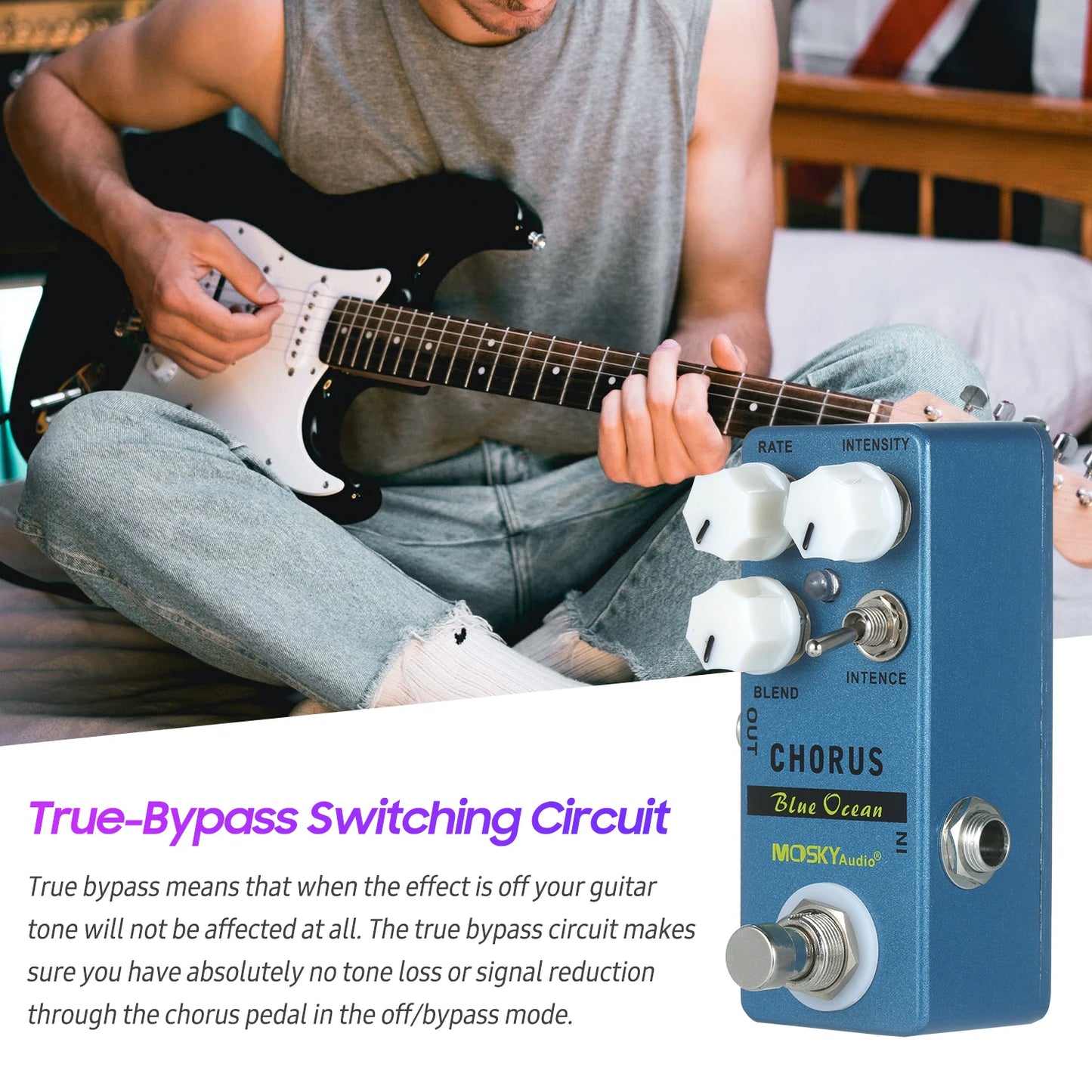MOSKYaudio Blue Ocean Chorus Guitar Effect Pedal Chorus/True Bypass Rate + Blend + Intensity + Intence  Effect Pedal