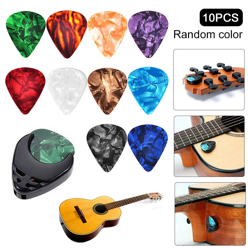 10Pcs Electric Guitar Picks Colorful Guitar Picks & Pick Holder Set Bass Picks Multifunction Celluloid Guitar Accessories
