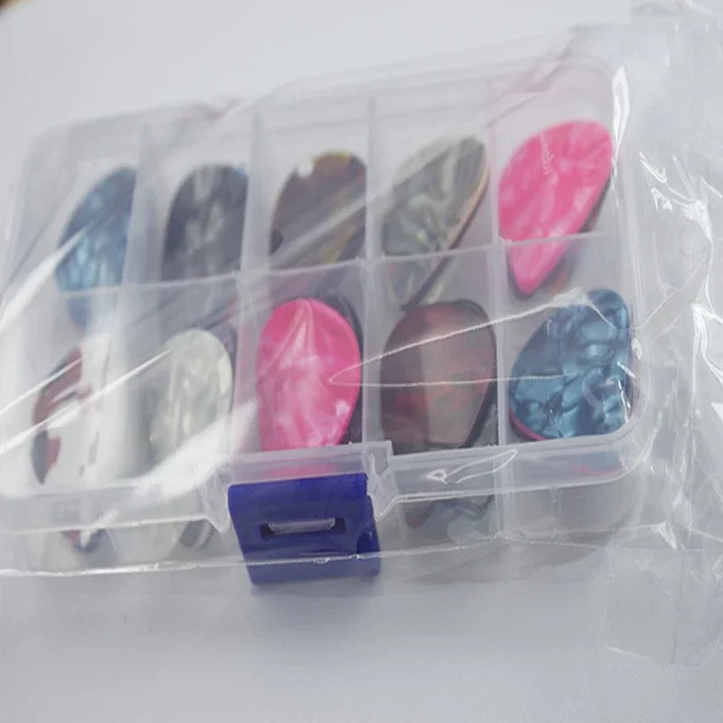 Lots of 100Pcs Mix Color with Box Soli Celluloid Guitar Picks Plectrum 0.46/0.71/0.81/0.96/1.2/1.5mm Size Optional