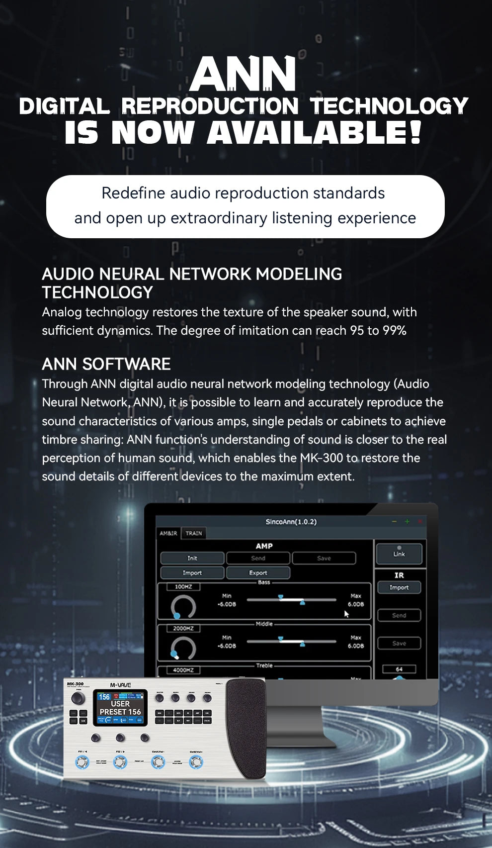 M-VAVE MK-300 Multi-Function Guitar/Bass Effector Pedal | 300s Looper+128 Drum MIDI DAW | ANN Neural Modeling 120AMP/360FX