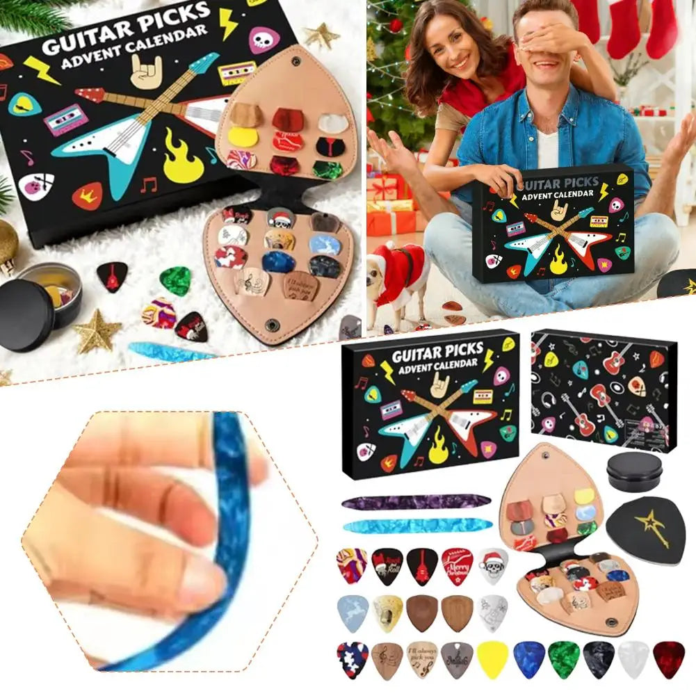2025 Guitar Picks Advent Calendar Christmas Themed Multiple Guitar Plectrums Set Guitar Accessories Festive Guitar Pick Gift