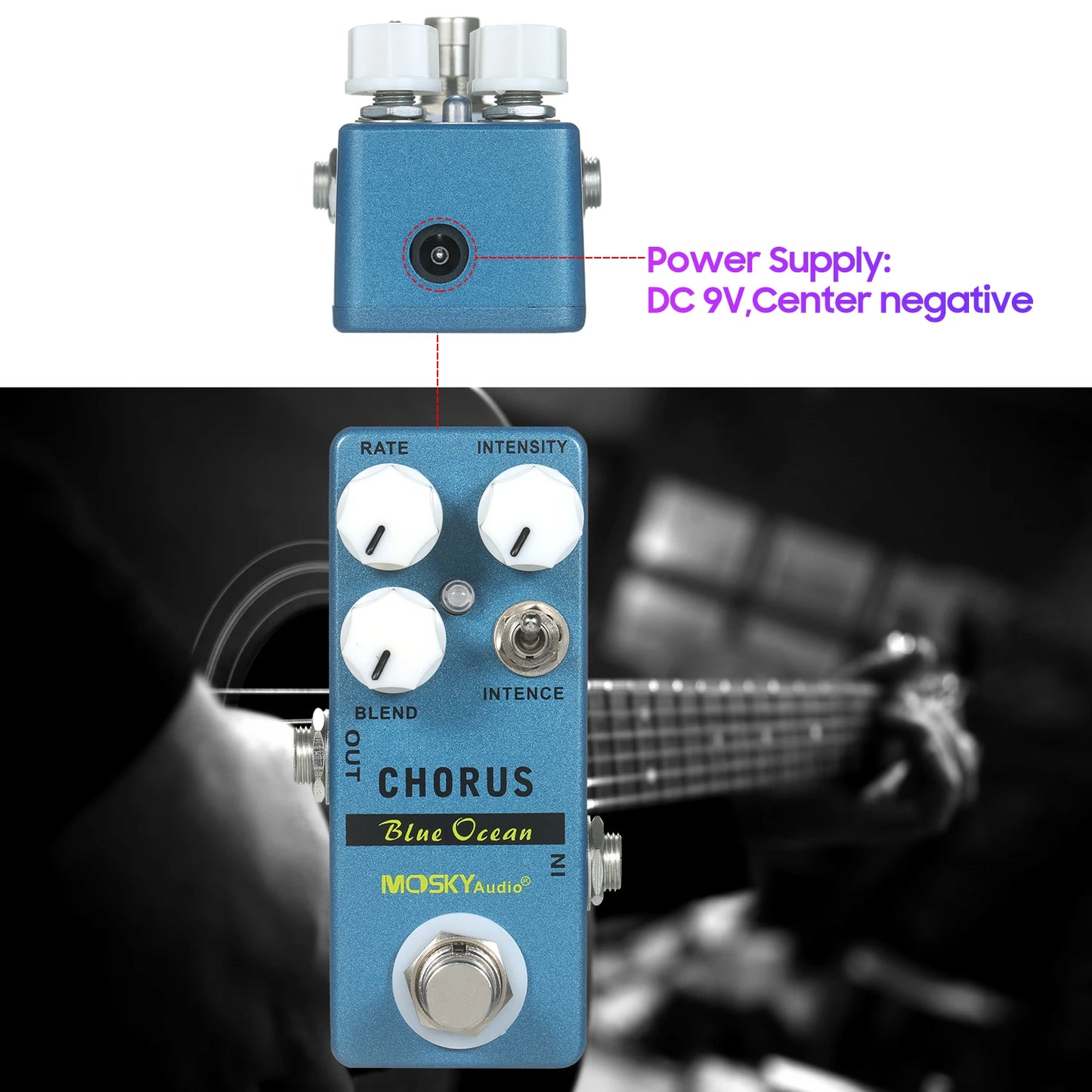 MOSKYaudio Blue Ocean Chorus Guitar Effect Pedal Chorus/True Bypass Rate + Blend + Intensity + Intence  Effect Pedal