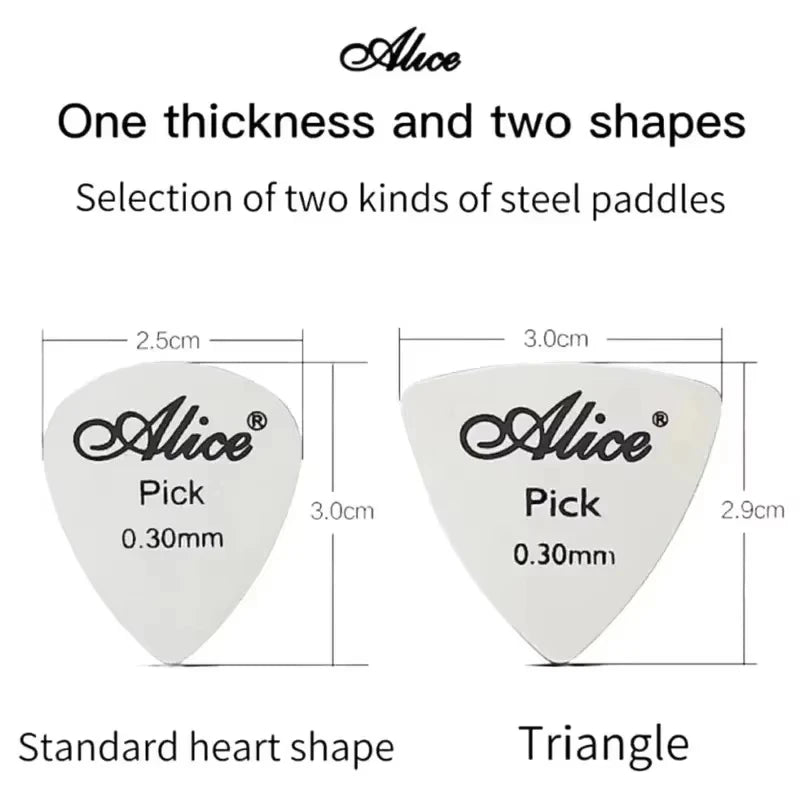 Alice 10Pcs Stainless Steel Metal Guitar Pick 0.3mm/Bright Vibrant Sounds Long Lasting Durable /for Bass & Ukelele Accessories