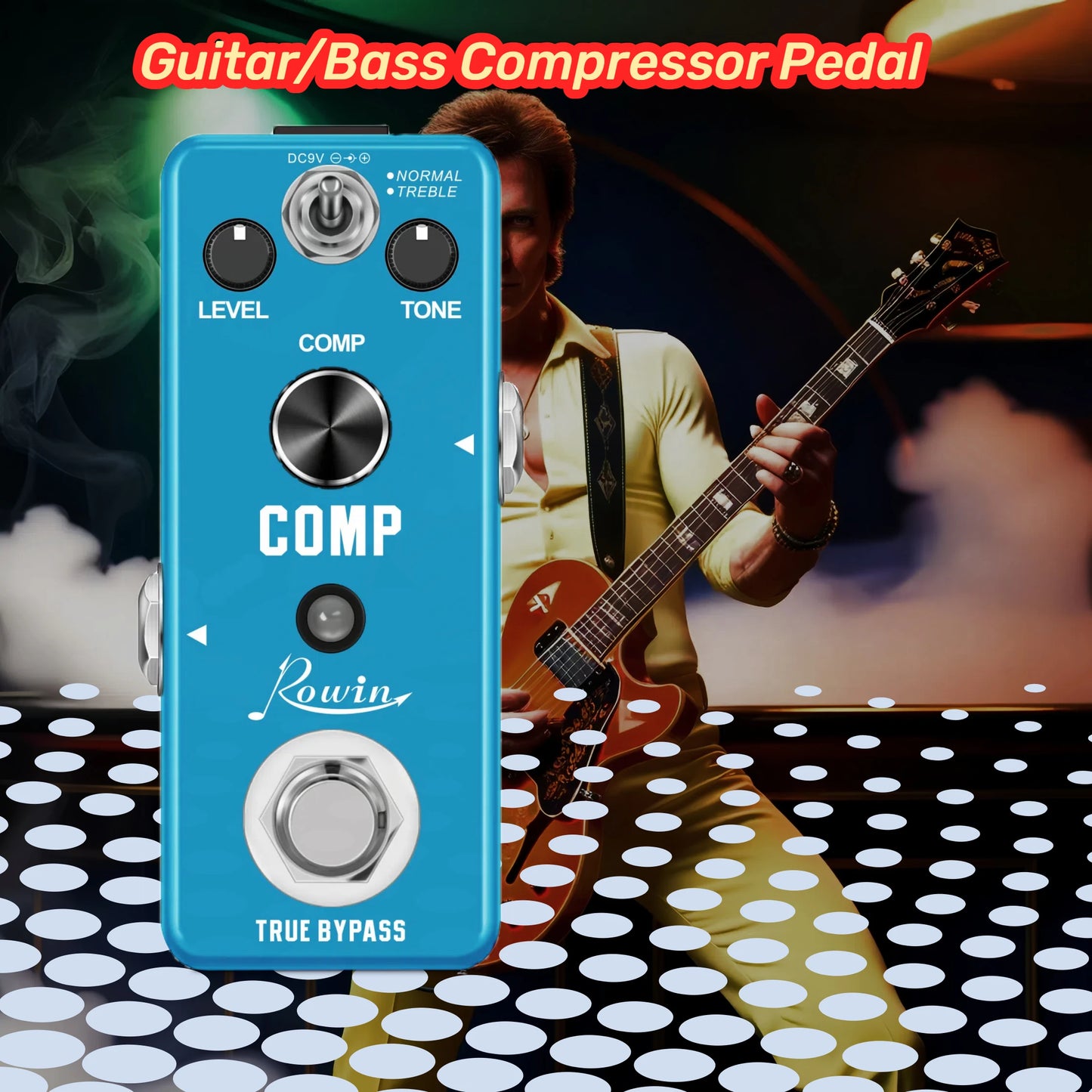 Rowin Guitar Bass Pedal Compressor Effect Comp  Classic Studio Grade Compressors Keep Original Signal Transients Pure Sky Blue