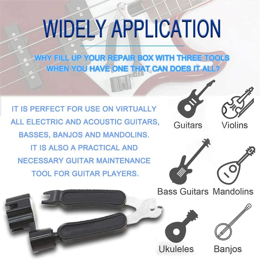 3-in-1 Guitar String Changer Tool - Winder/Cutter/Pin Puller for Bass, Acoustic Guitar, Fast String Change Accessories