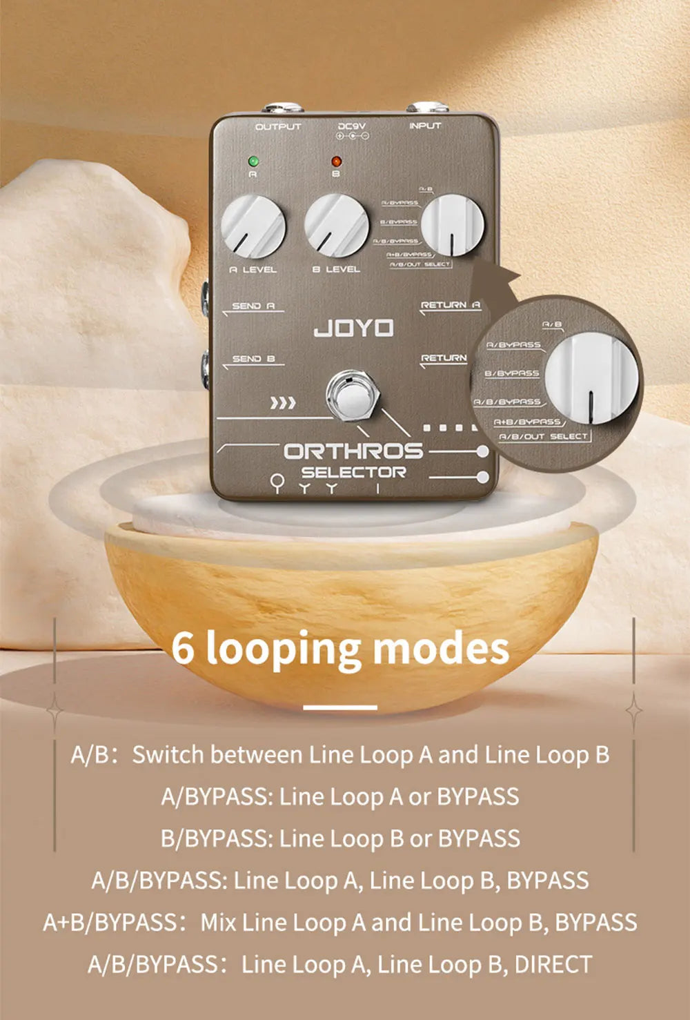 JOYO JF-24 Orthros Selector Guitar Effects Pedal 6 Looping Modes Independent Control Channel with A/B 2 Line Loops
