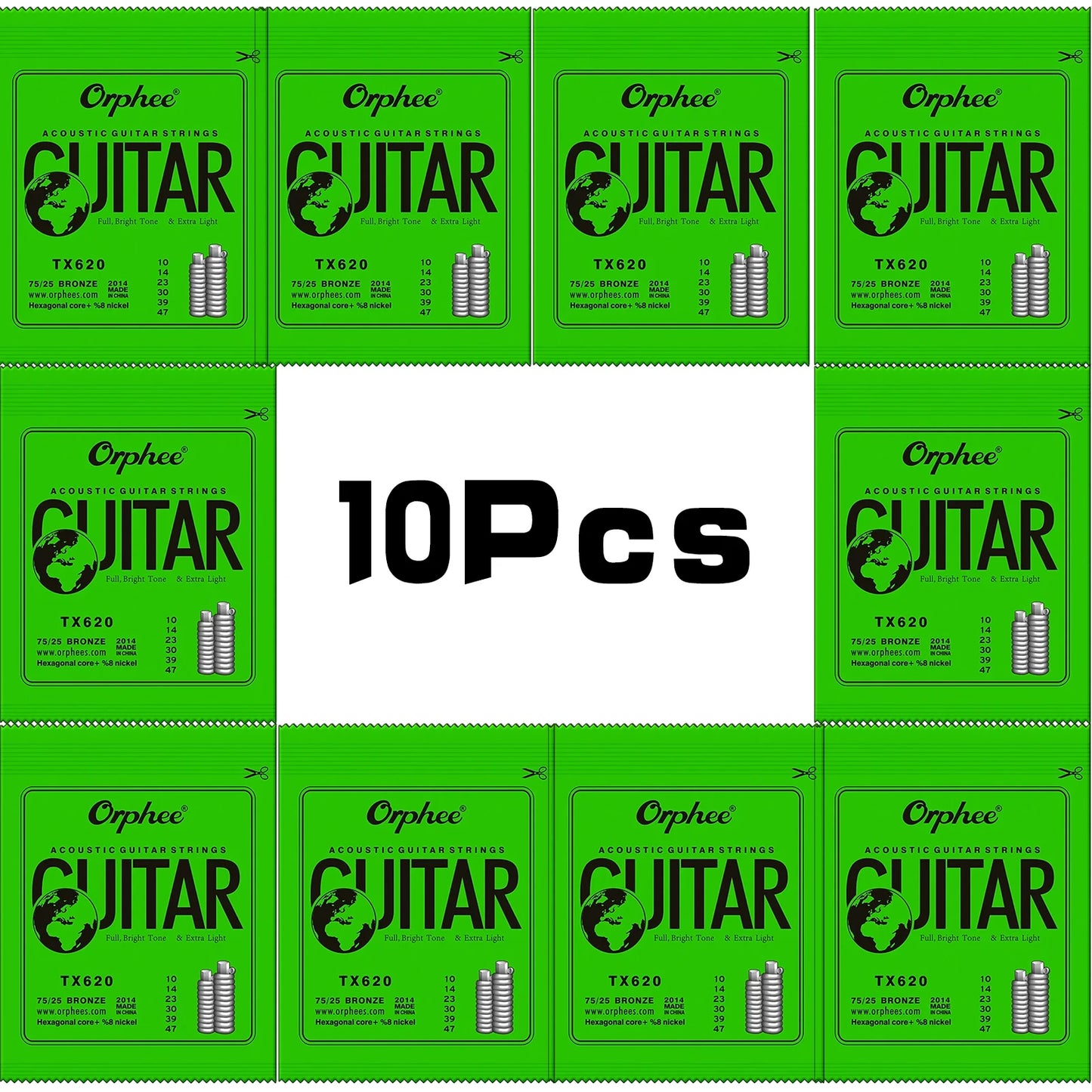 Orphee Acoustic Guitar String Carbon Steel Hexagonal Core Full Bright Tone Stringed Instrument Guitar Parts Folk Guitar String