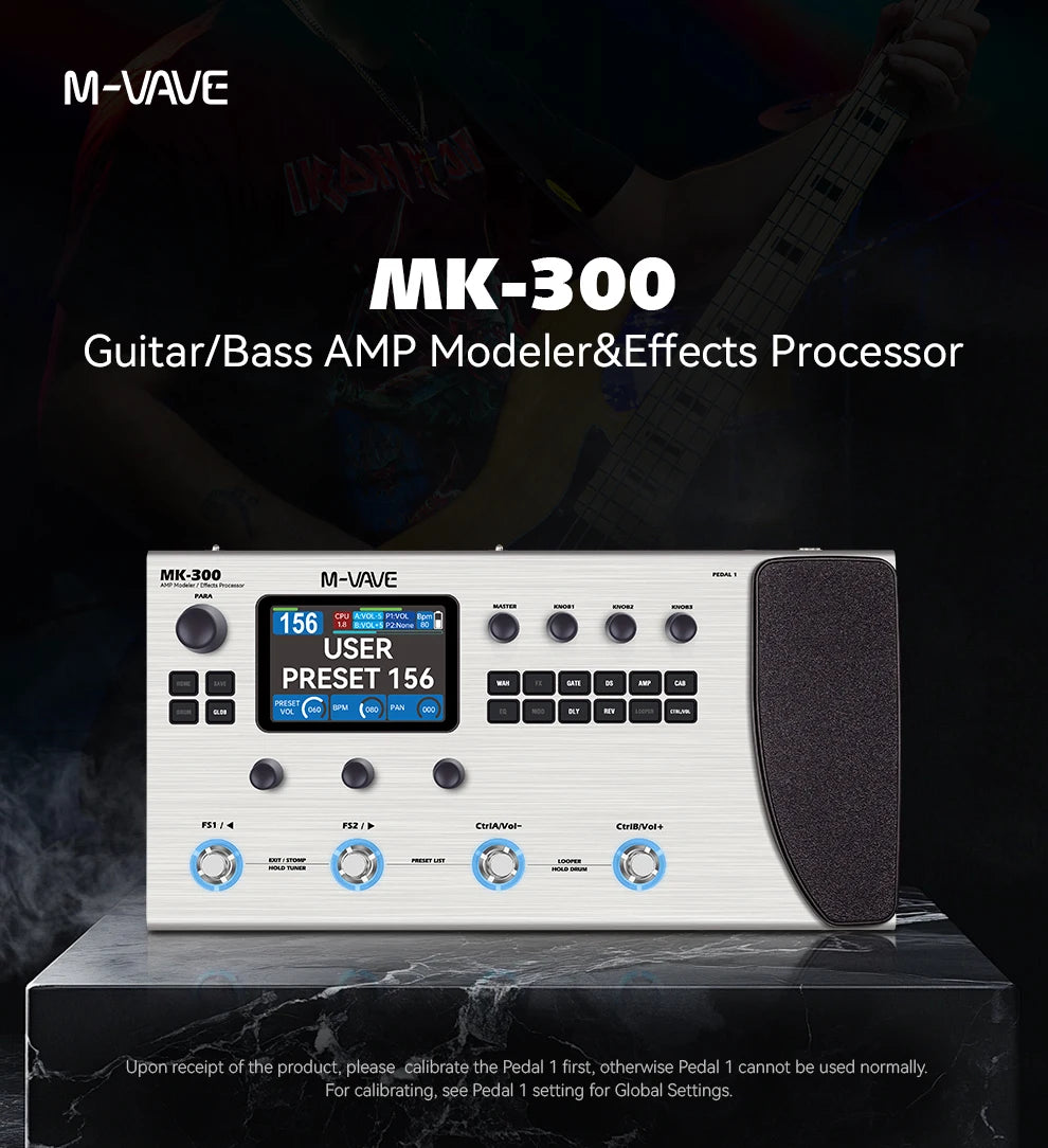 M-VAVE MK-300 Multi-Function Guitar/Bass Effector Pedal | 300s Looper+128 Drum MIDI DAW | ANN Neural Modeling 120AMP/360FX