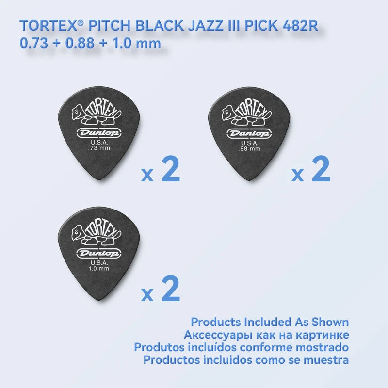 Dunlop Guitar Picks Tortex Pitch Black Jazz III Pick Plectrum Mediator 0.5/0.6/0.73/0.88/1.0/1.14/1.35/1.5 mm Guitar Accessories
