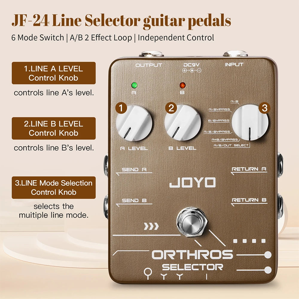 JOYO JF-24 Orthros Selector Guitar Effects Pedal 6 Looping Modes Independent Control Channel with A/B 2 Line Loops