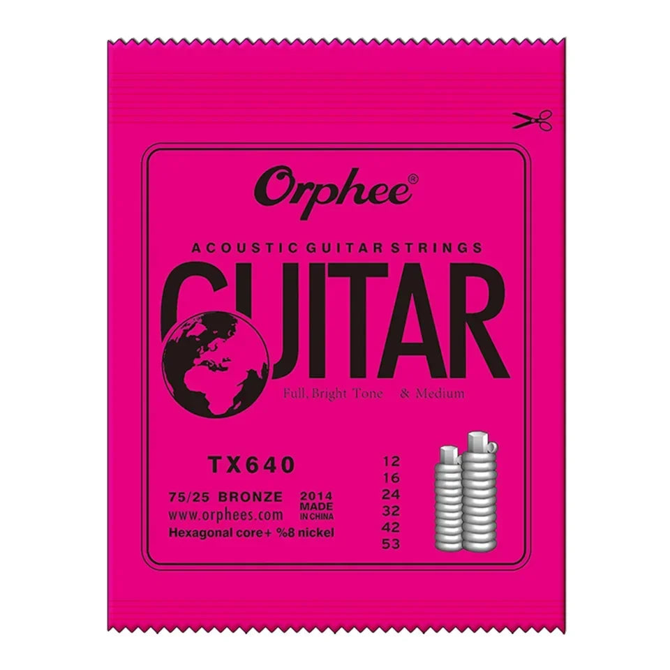 Orphee Acoustic Guitar String Carbon Steel Hexagonal Core Full Bright Tone Stringed Instrument Guitar Parts Folk Guitar String