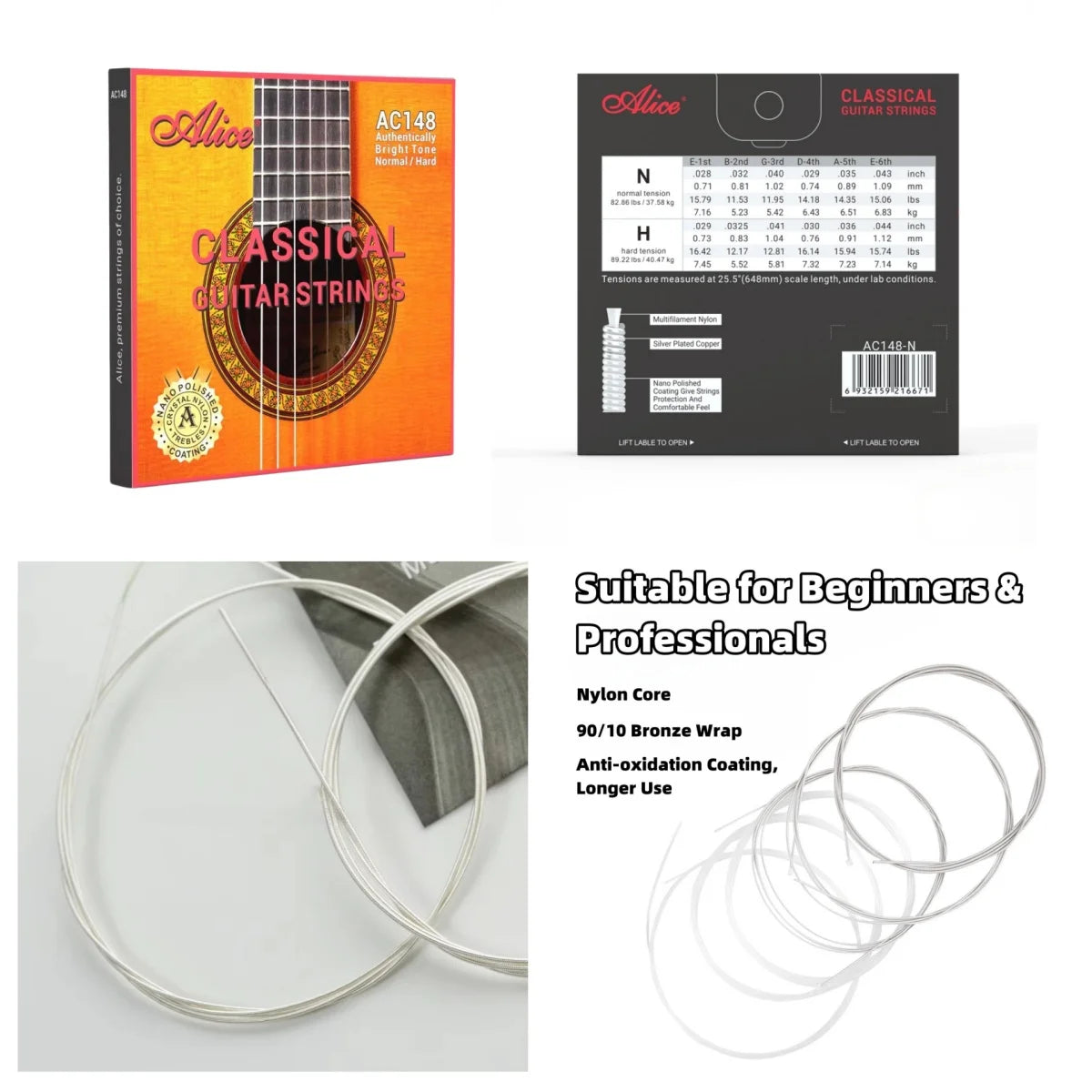 Alice Classical Guitar Strings 6 Pcs/Set Nylon Core Strings Instruments Accessories/AC148/AC158/AC108/AC130/AC139/AC136/AC132