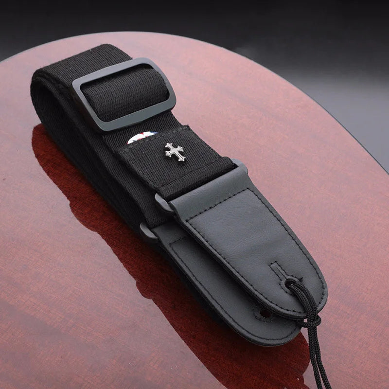 Electric Guitar Strap Acoustic Folk Guitarra Belt Straps Vintage Cross Personality Guitar Straps Pick Pocket Guitar Accessories