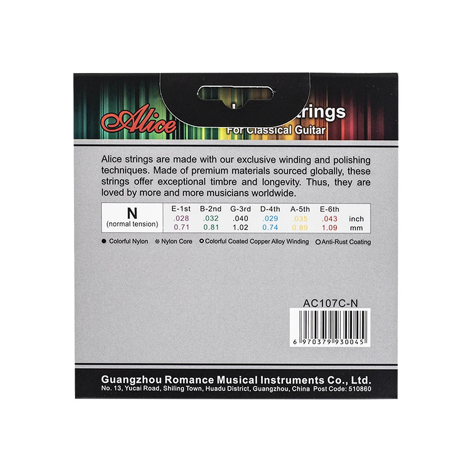 Alice AC107C Colorful Classical Guitar Strings Colorful Nylon Colorful Coated Copper Alloy Wound Normal Tension 028-043 inch