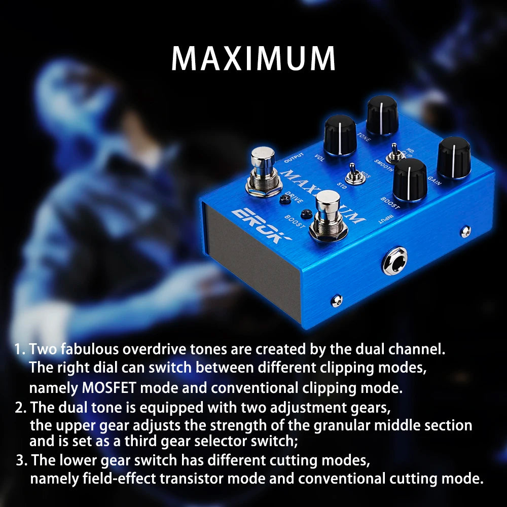EROK Maximum Effect Pedal Overdrive Effect Pedal Boost Overdrive Electric Guitar Effects Pedal Clean Tone without Compression Pa