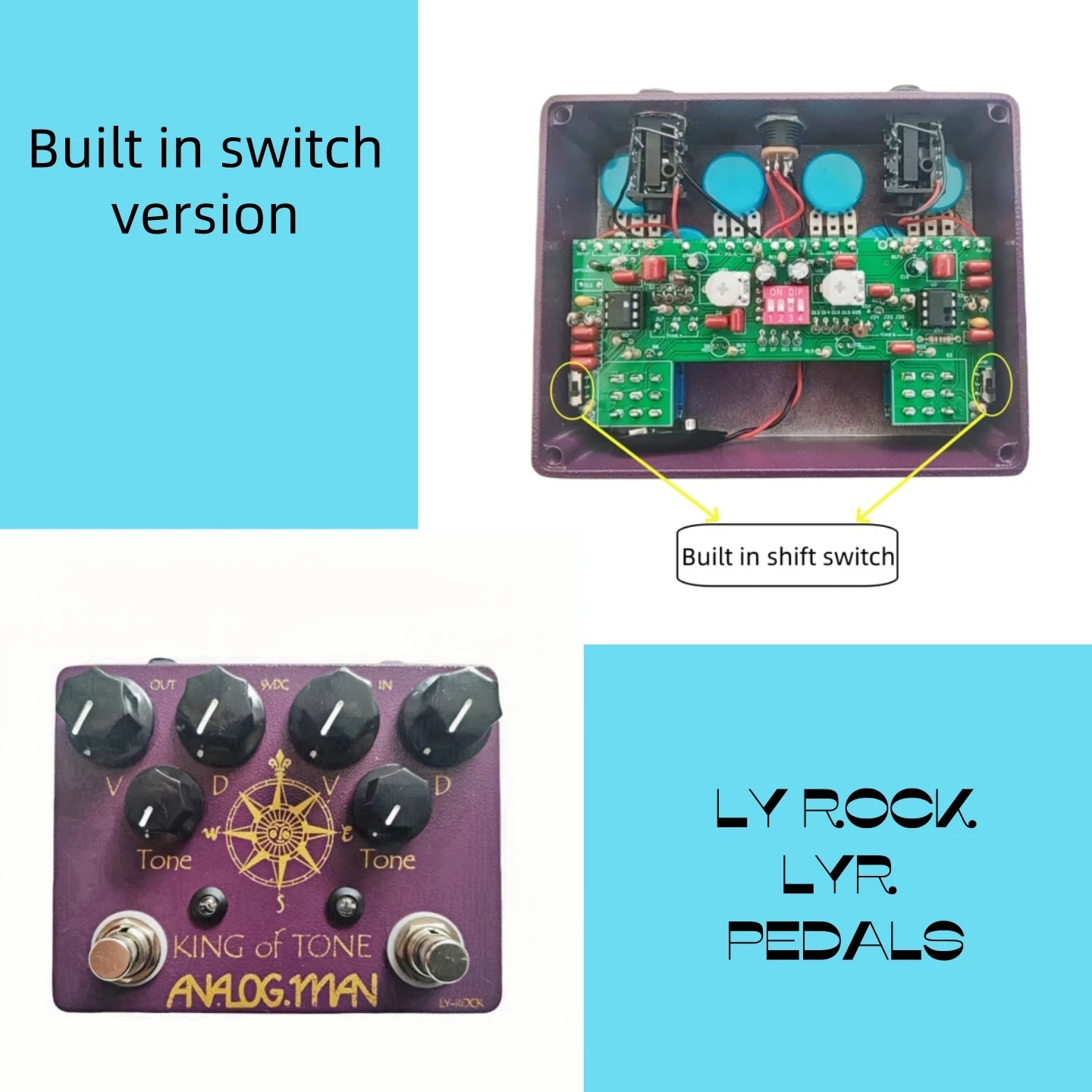 LYR PEDALS ly rock ,Guitar OVERDRIVE effect pedal, king of tone/king of clone, classic guitar pedal, purple, true bypass