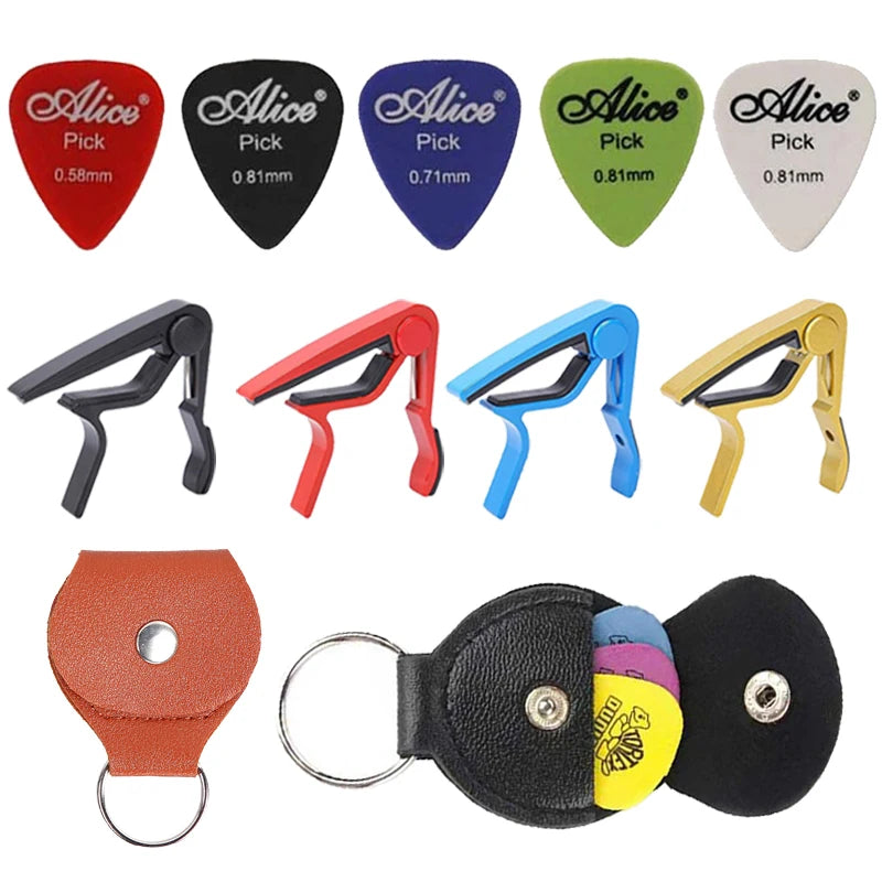 Guitar Accessories PU Material Guitar Pick Bag Alloy Capo Metal Tuning Clip Random Pick Folk Guitar Stringed Instrument TMZ