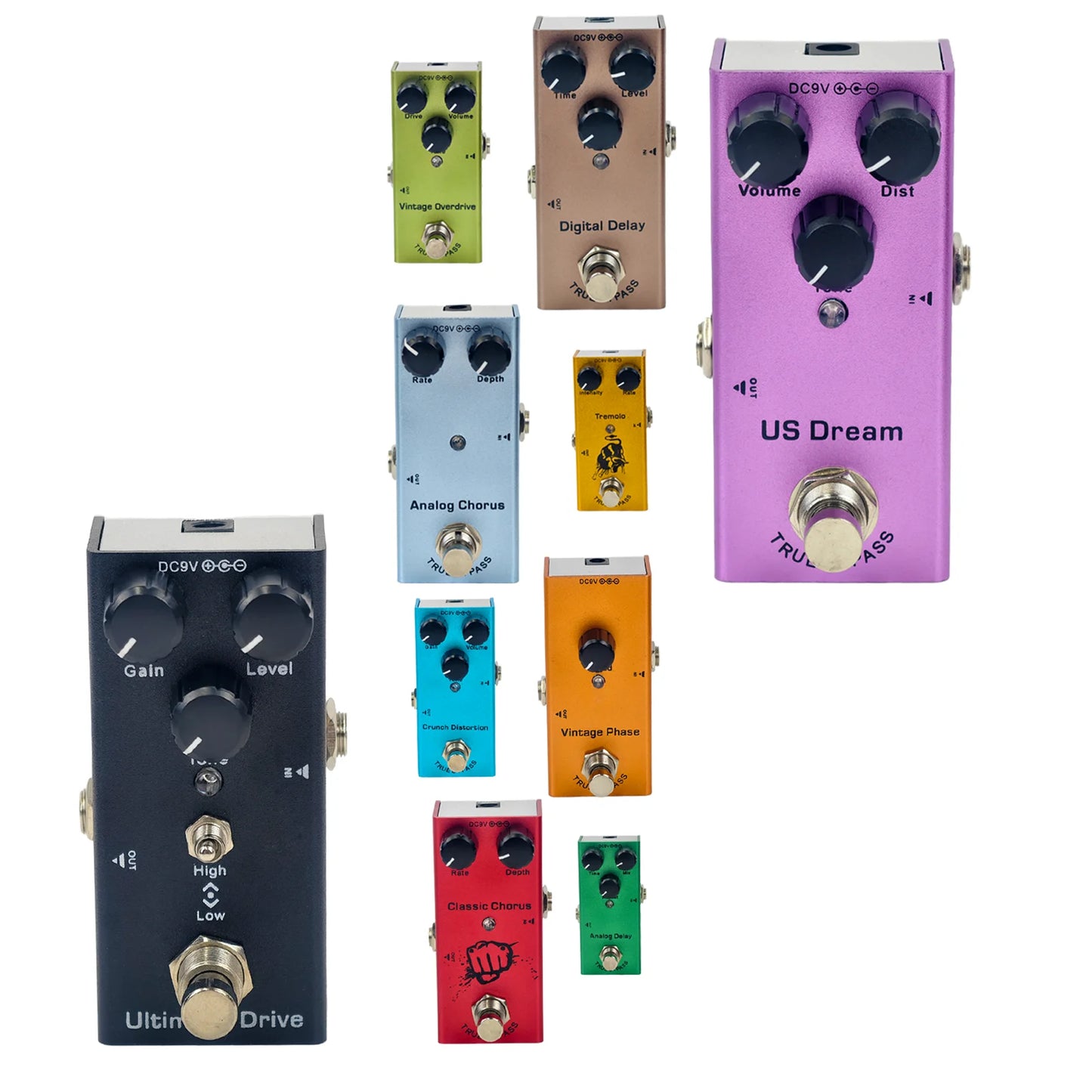 Electric Guitar Pedal: Overdrive/Distortion/Chorus/Delay/Tremolo/Analog Delay, True Bypass