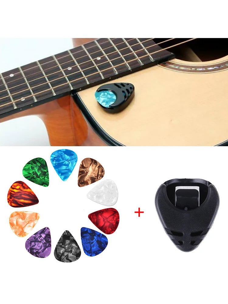 10Pcs Electric Guitar Picks Colorful Guitar Picks & Pick Holder Set Bass Picks Multifunction Celluloid Guitar Accessories