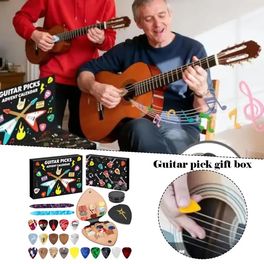 2025 Guitar Picks Advent Calendar Christmas Themed Multiple Guitar Plectrums Set Guitar Accessories Festive Guitar Pick Gift