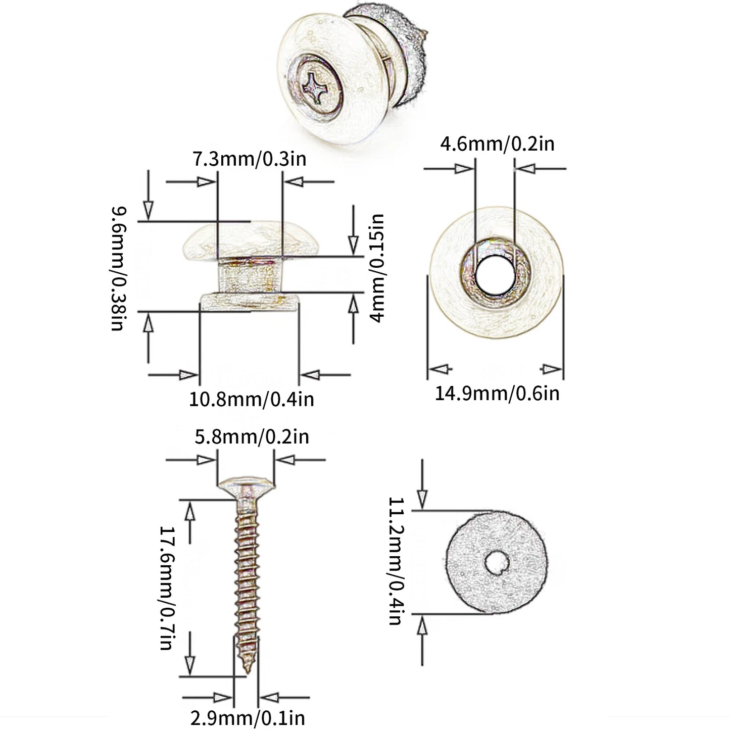PHRILAM Pair of Mushroom Head Electric Guitar Strap Locks, Black/Chrome/Gold Available