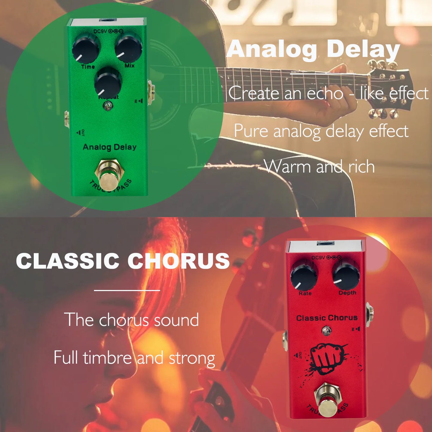 Electric Guitar Pedal: Overdrive/Distortion/Chorus/Delay/Tremolo/Analog Delay, True Bypass