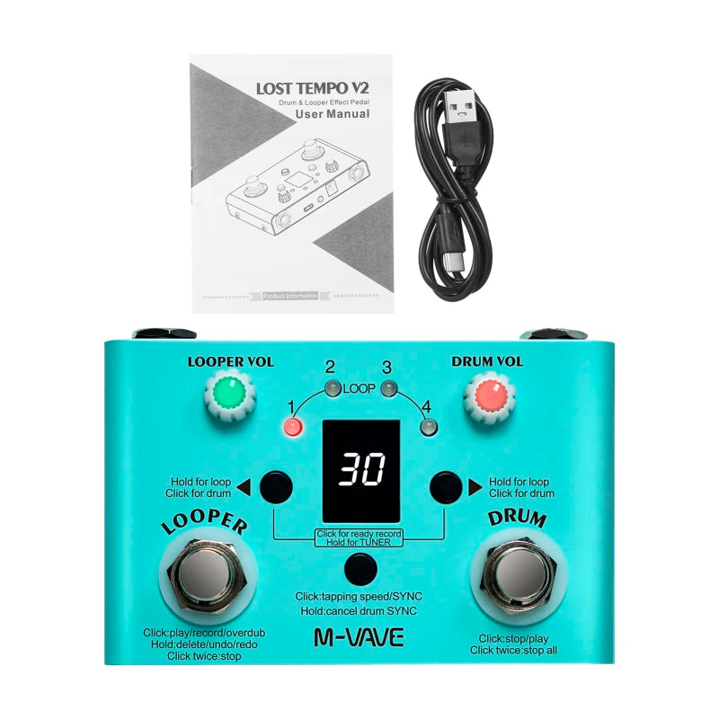 M-VAVE Guitar Effect Pedal Drum Looper Effector 30 Drums 11 Mins Looper Recoding Time High Precision Tuner LOST TEMPO CUVAVE
