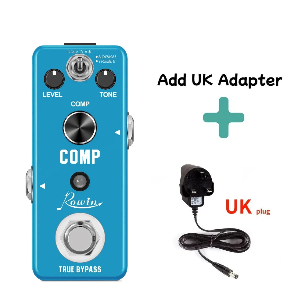Rowin Guitar Bass Pedal Compressor Effect Comp  Classic Studio Grade Compressors Keep Original Signal Transients Pure Sky Blue