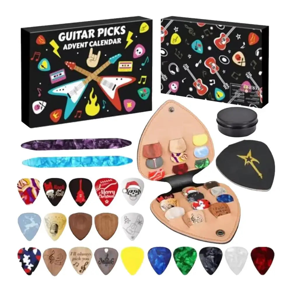 2025 Guitar Picks Advent Calendar Christmas Themed Multiple Guitar Plectrums Set Guitar Accessories Festive Guitar Pick Gift