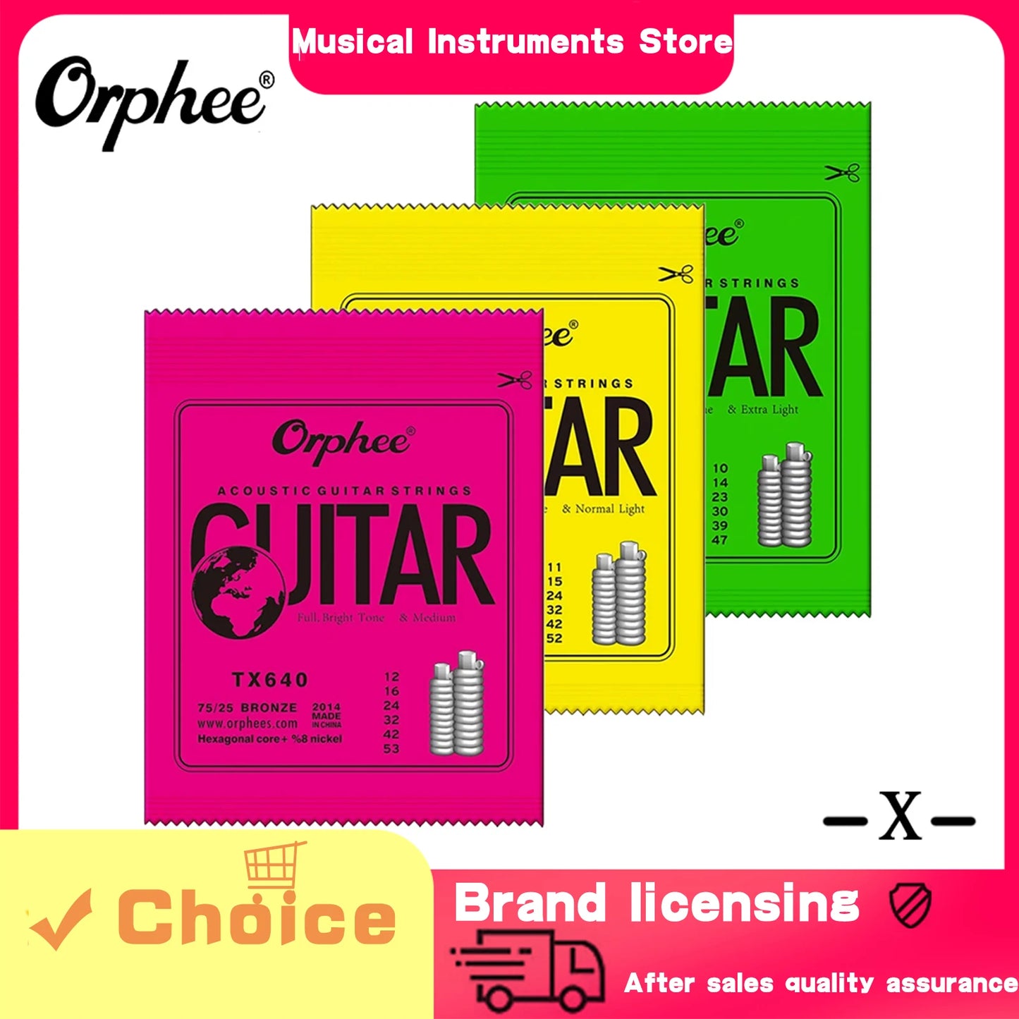 Orphee Acoustic Guitar String Carbon Steel Hexagonal Core Full Bright Tone Stringed Instrument Guitar Parts Folk Guitar String