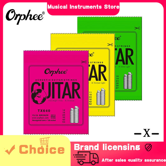 Orphee Acoustic Guitar String Carbon Steel Hexagonal Core Full Bright Tone Stringed Instrument Guitar Parts Folk Guitar String