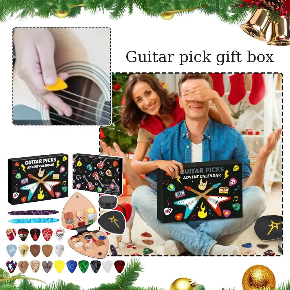 2025 Guitar Picks Advent Calendar Christmas Themed Multiple Guitar Plectrums Set Guitar Accessories Festive Guitar Pick Gift