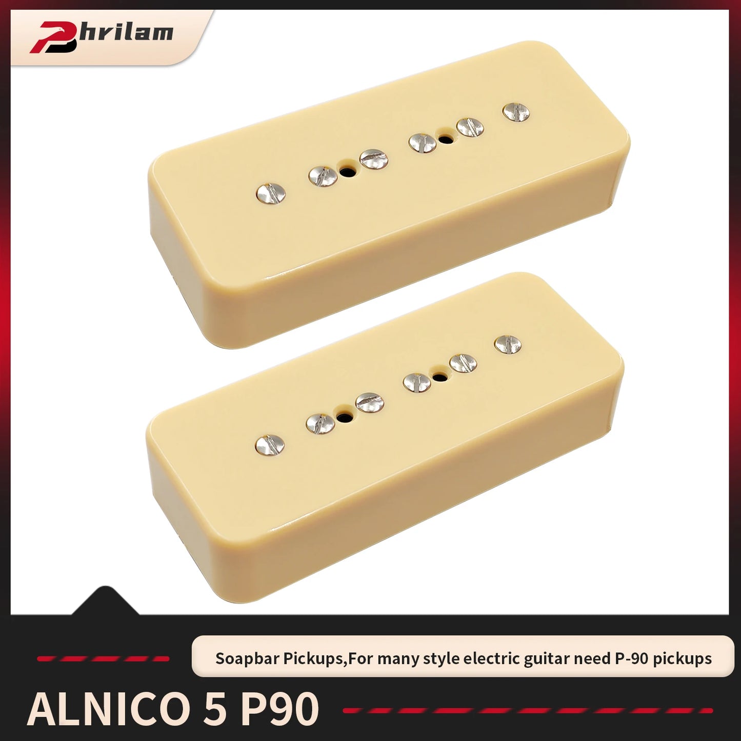 Phrilam ProP90-BLA High output Alnico5 P90 Soapbar Single Coil Pickup for Les Paul LP SG Electric Guitar Neck Bridge Pickups Set