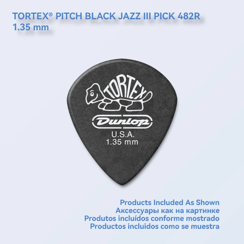 Dunlop Guitar Picks Tortex Pitch Black Jazz III Pick Plectrum Mediator 0.5/0.6/0.73/0.88/1.0/1.14/1.35/1.5 mm Guitar Accessories