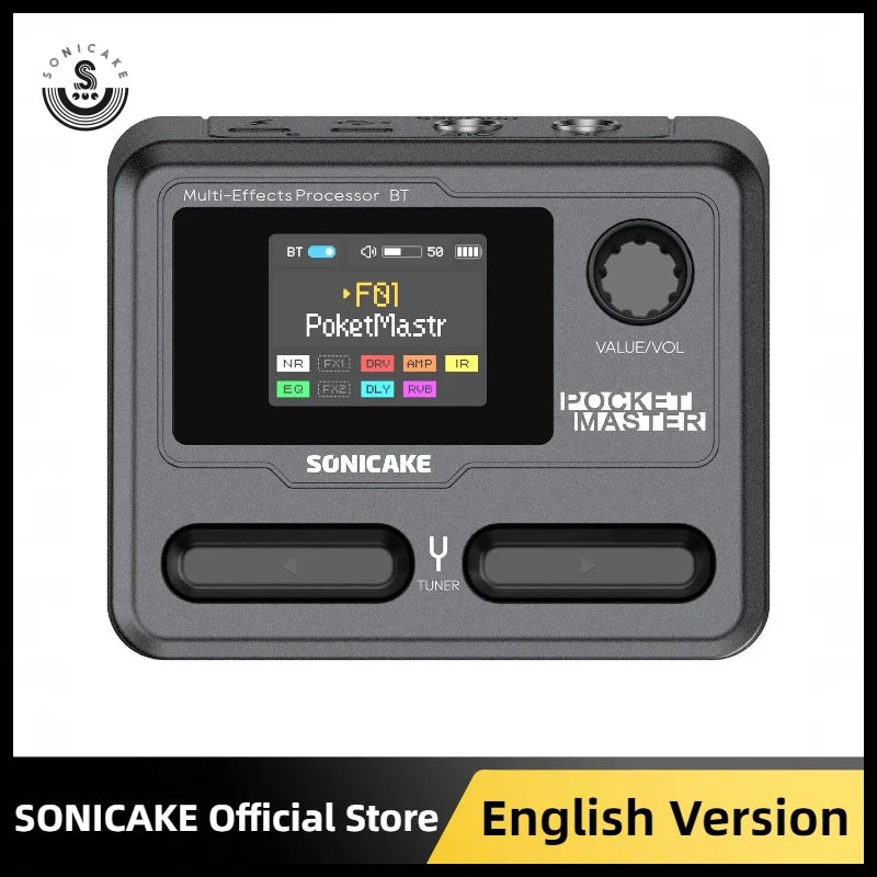 SONICAKE Pocket Master Mini Guitar Bass Amp 100+ Multi-Effects Pedal APP Control 1.77" LCD color screen Built-in battery QME-10