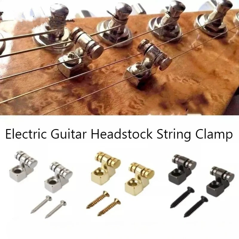 2PCS Electric Guitar Headstock String Lock Pegs – Acoustic Guitar Accessories, Silver and Black Locks, Pulley String Guide