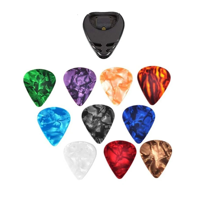 10pc 0.46mm 0.71mm 0.96mm Acoustic Picks Plectrum Celluloid Electric Smooth Guitar Pick Accessories random color with 1pc Holder